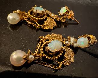 14K Gold & Opal Pearl Earrings