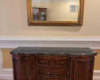 Unique Furniture Co 2 Door / 3 Drawer Sideboard (60"W x 18"D x 32"H) with Wall Mirror (44"W x 32"H)