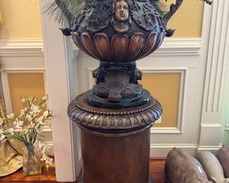 Empire Style Bronze Urn with Bronze Column (22"D x 28"H) 2 Available