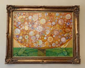 Framed Original Mixed Media on Canvas of Uplifting Scene Signed Yae Jin 2015 (57"W x 47"H)