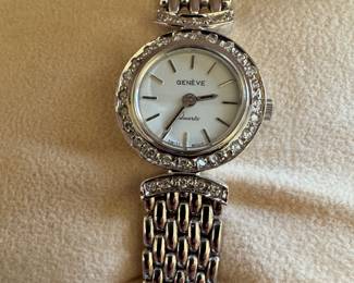 Women's GENEVE .82CT Diamond & 14K White Gold Round Classic Wristwatch 