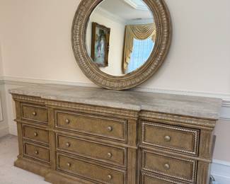 Collezione Europa 9 Drawer Dresser (85"W x 24-1/2"D x 37"H) with Oval Mirror (4"D x 46"W)