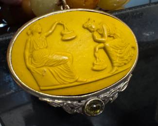 Pendant signed Extasia Minerva of Greek Goddess Scene Pendant
