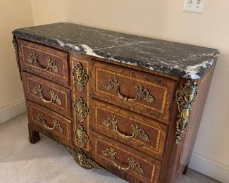 Louis XVI Reproduction 6 Drawer with Marble Top Commode (47"W x 19"D x 36"H)