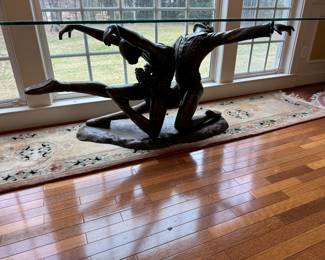 Bronze Ballet Console Table with Glass Rectangular Top (60"W x 36"D x 30"H)