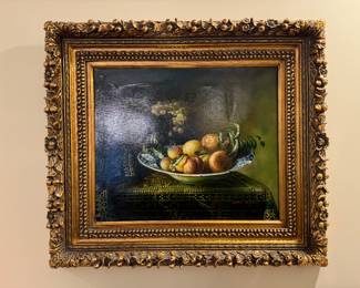 Framed Original Oil on Canvas of Still Life Signed Carl Romney (34-1/2"W x 30-1/2"H)