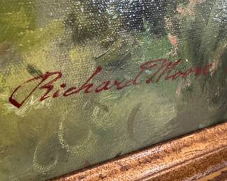 Framed Original Oil on Canvas Reproduction of “Feeding the ducks, a summer day by the river” by Henry John Yeend King Signed Richard Moore (44"H x 32"W)