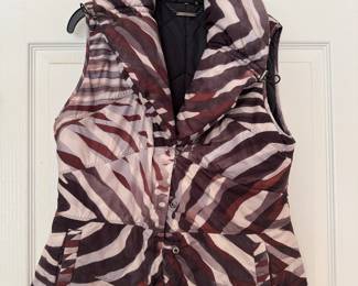 Women's Elie Tahari Tan/Brown Animal Print Puffer Vest Size M