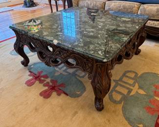 Chippendale Style Marble Topped Square Cocktail Table (40"W x 40"D x 18-1/2"H)