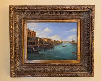 Framed Original Oil on Canvas Venice Canal Signed Hamay (26"W x 22"H)