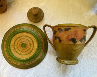 Vintage Japanese Bamboo Covered Tea Set (16pc)