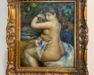 Framed Original Oil on Canvas of Woman Bathing Signed T. Taylor (32"H x 28"W)