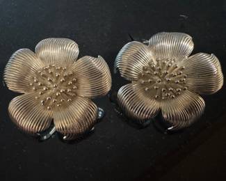 Vintage Tiffany & Co Sterling Silver Dogwood Flower Clip Earrings