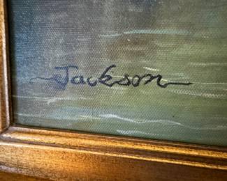 Framed Original Oil on Canvas Reproduction of "Dutch River Landscape" by June Van Cleef Signed Jackson (46"W x 34"H)
