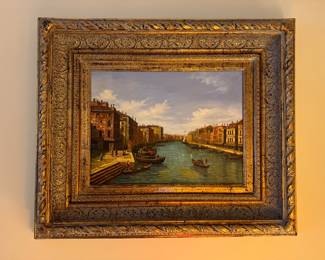 Framed Original Oil on Canvas Venice Canal Signed Hamay (26"W x 22"H)