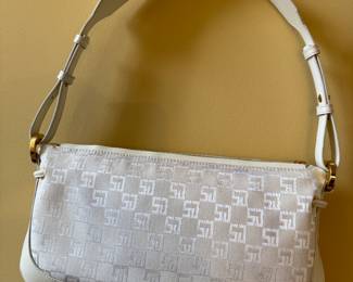 Women's St. John White Canvas & Leather Handbag
