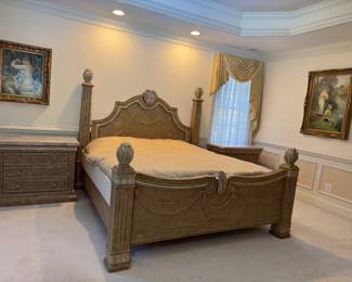 Collezione Europa Eastern King Poster Bed with Custom Mattress Insert (Headboard - 73"H x 89"W / Footboard - 44"H x 89"W) & Collezione Europa 3 Drawer Side Table (2 Available)