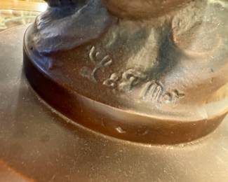 Bronze Trumpet Woman Tiffany Style Lamp Signed Louis Moreau (25"H x 25" Dia / 2 Available)