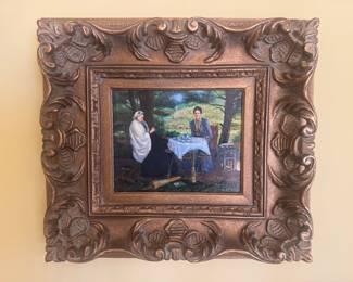 Framed Original Oil on Board of Ladies at Teatime Signed L. Byron (19-1/2"W x 17-1/2"H)