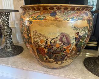 Japanese Satsuma Koi Pot (22"Dia x 19-1/2"H)