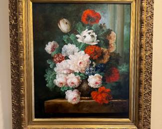 Framed Original Oil on Canvas Floral Still Life Signed Elboeco (28-1/2"W x 32-1/2"H)