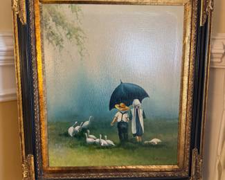Framed Original Oil on Canvas Reproduction of Steve Polomchak's "Togetherness" Signed C. Borard (27-1/2"W x 31-1/2"H)