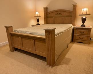 Standard Furniture Queen Custom Platform 4 Poster Bed (Headboard - 68"W x 63"H, Footboard - 68"W x 35"H) & Standard Furniture 2 Drawer End Table (16-1/2"D x 26-1/2"W x 26-1/2"H | 2 Available)