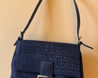 Women's Fendi Zucchino Mama Forever Baguette Black Canvas Handbag