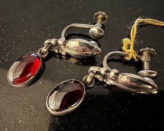 Vintage Georg Jensen Sterling Silver & Garnet Earrings
