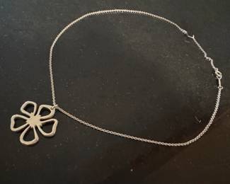Tiffany & Co Sterling Silver Necklace with Sterling Silver Open Flower Pendant