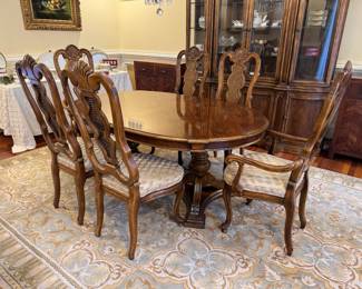 Unique Furniture Co. 2 Pedestal Dining Table (70"L x 44"W x 29"H with 3 leaves 18"L each) with Unique Furniture Co. Dining Chairs (4 Side Chairs & 2 Armchairs)