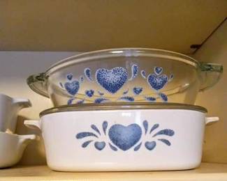 Anchor Hocking Ovenware Round Casserole Blue Hearts Clear Glass