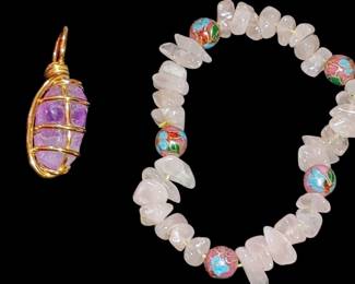 Rose quartz with cloisonne beads ( needs to be re-strung)