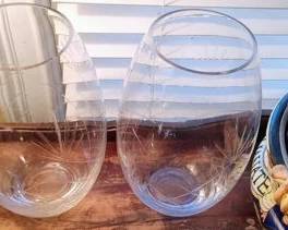 vintage pair of etched vases