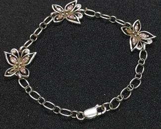 Sterling silver pink butterfly bracelet