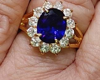 Vintage Lindenwold 18kt gold plated faux sapphire ring