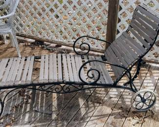 Awesome vintage wrought iron chaise lounge adjustable with wheels pretty curly wrought iron features