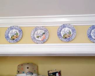 Set Of 7 Blue Bird Salad Plate Made In Italy Blue & White Fruit Art