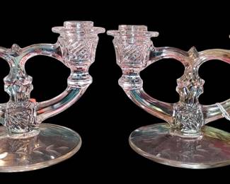 Beautiful vintage pair of three block Crystal candle holders