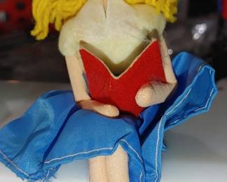 Vintage Jestia Japan Knee Hugger Style School Girl Shoulder Sitting Doll Big Eye