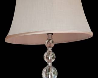 Beautiful ball shaped lucite lamp with pink satin shade