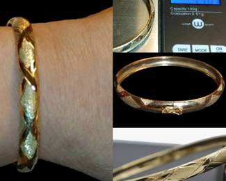 Stunning Diamond pattern 10 KT Gold Bangle fits 7 to size 8. With safety clasp made in Italy
4.40 Grams
