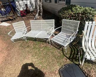 Nice matching three piece set White Wrought Iron furniture