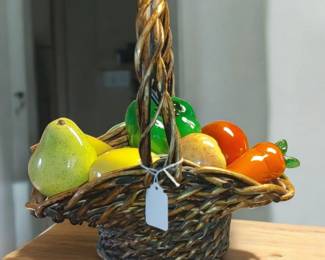 Beautiful basket with glass and ceramic fruit