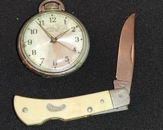 Vintage pocket watch & knife