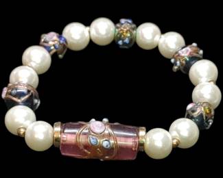 Muarno glass & faux pearl bracelet