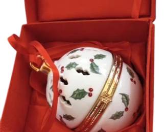 Formalities by Baum Bros.-Holly Berry Ceramic Christmas ornament opens up great for surprise gifts