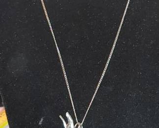 sterling silver necklace with unusual vintage charms sterling silver Greyhound and sterling silver Charm sack of money