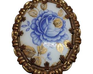 Blue and write porcelain HP rose brooch
West Germany
