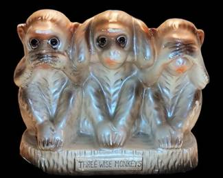 Mid-century modern three wise monkeys ceramic bank